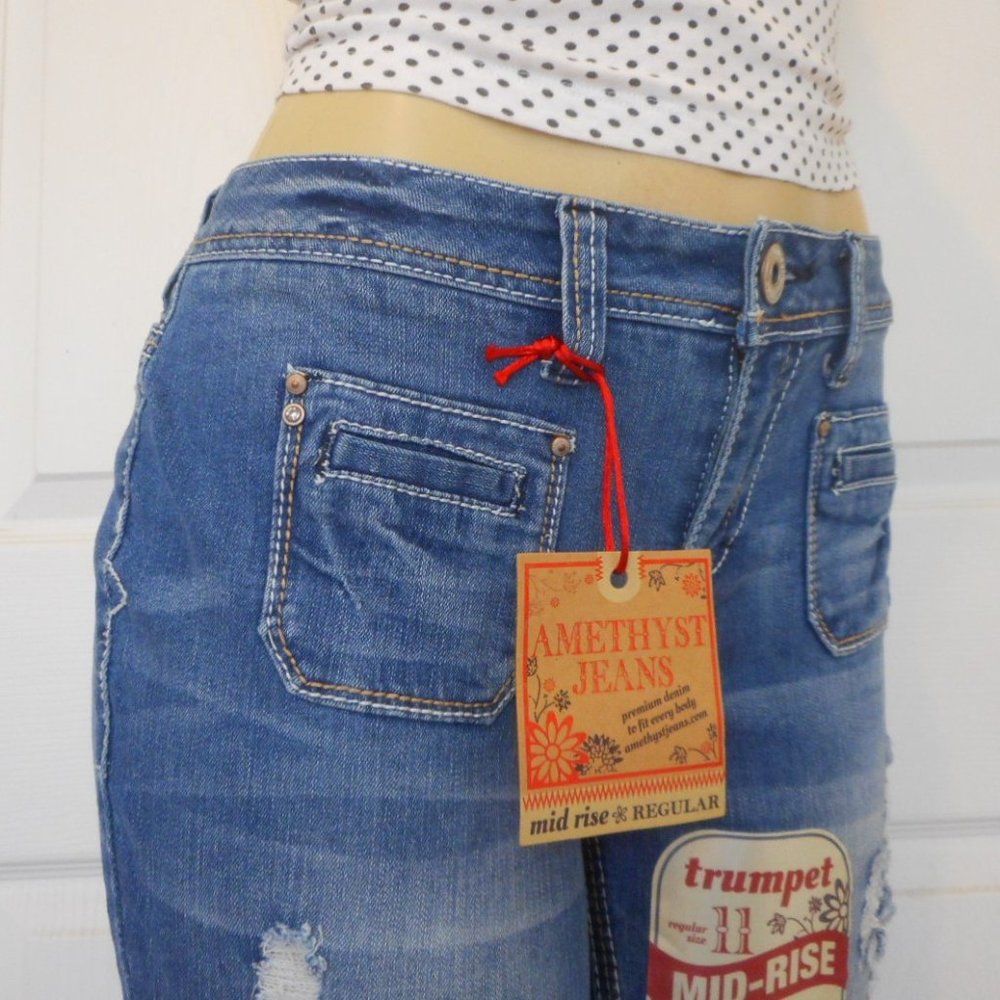 NEW Amethyst Jeans Distressed Boot Cut Denim Size 13 - Picture 3 of 13